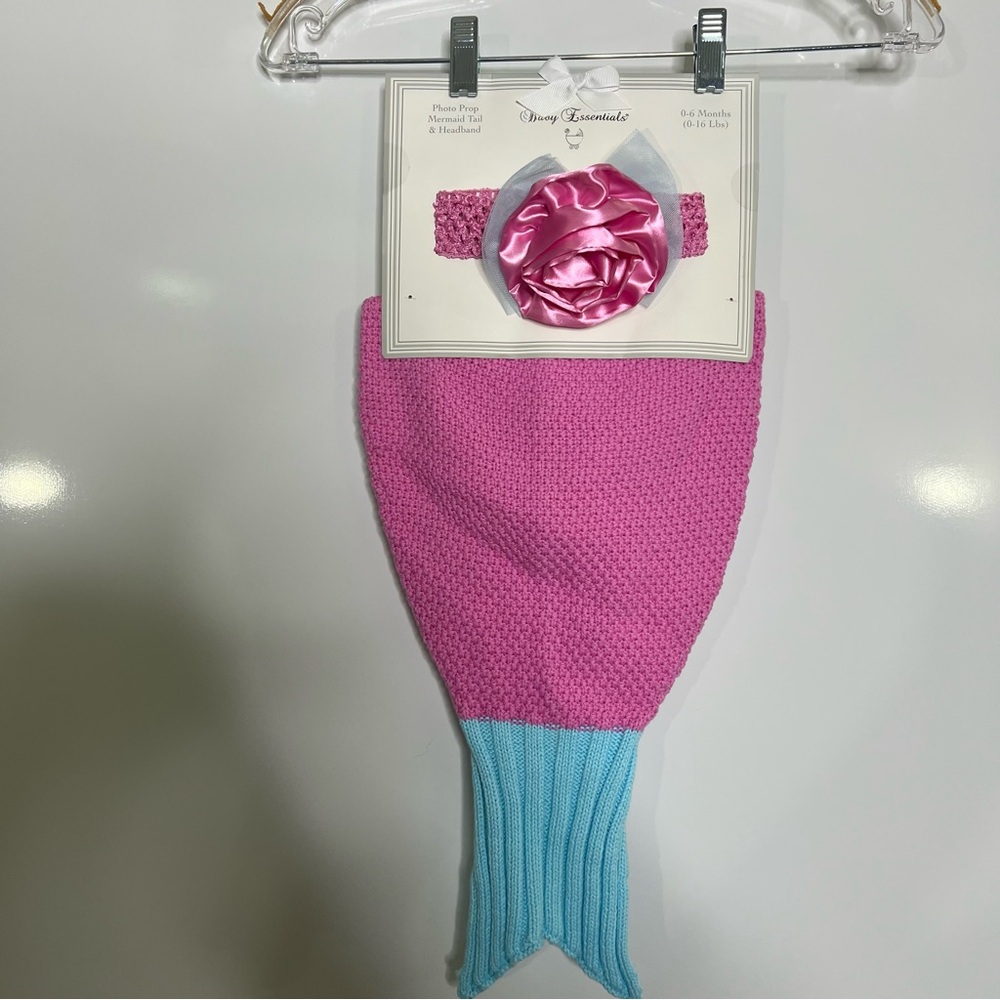 New Baby Essentials Photo Prop Pink Mermaid Tail And Headband 0-6 months